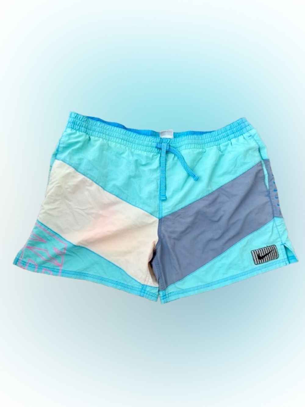 Men’s Nike Chevron Stripe Aqua Colorblock Swim Shorts with Drawstring